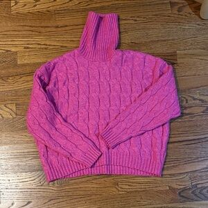 Pink Rose Fuchsia Cable Knit Turtleneck Sweater
